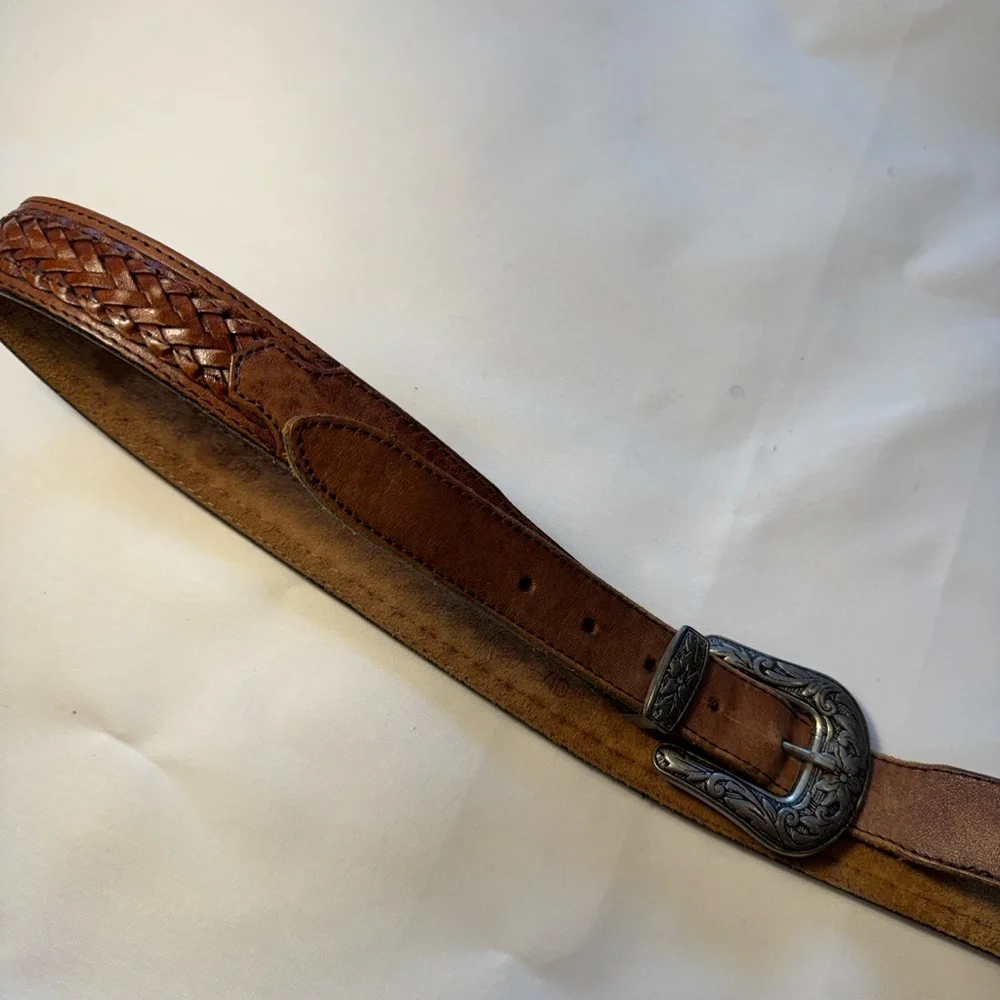 Unbranded Leather Braided Belt Silver Metal Buckle Rodeo,‎ Western